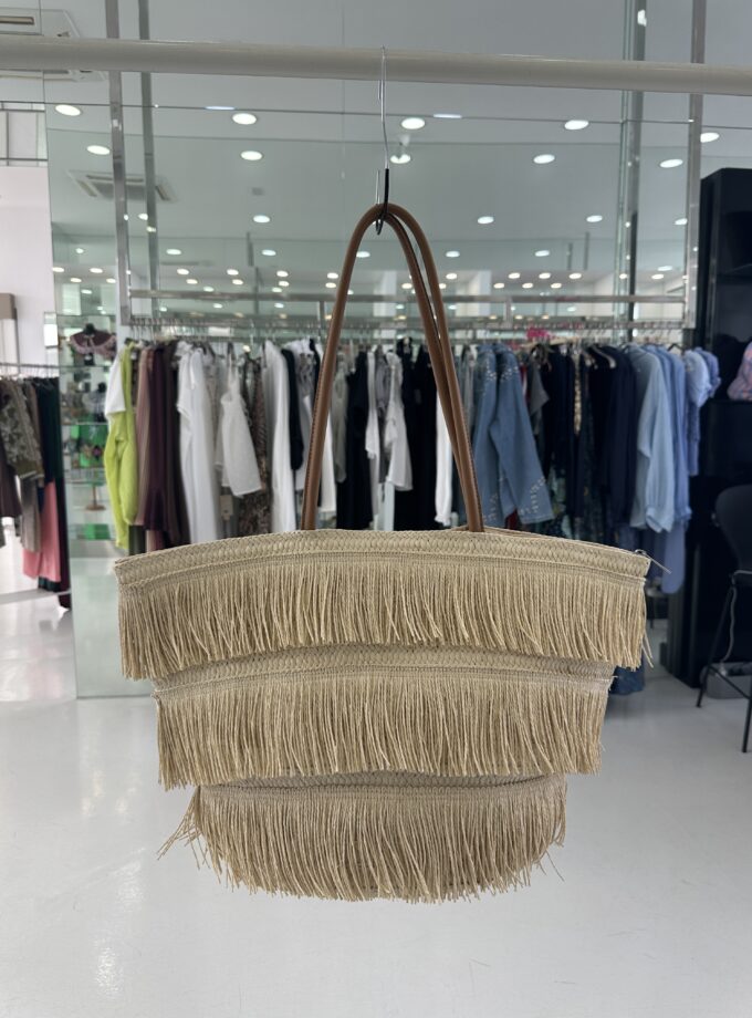 Bolso rafia tres tiras de flecos